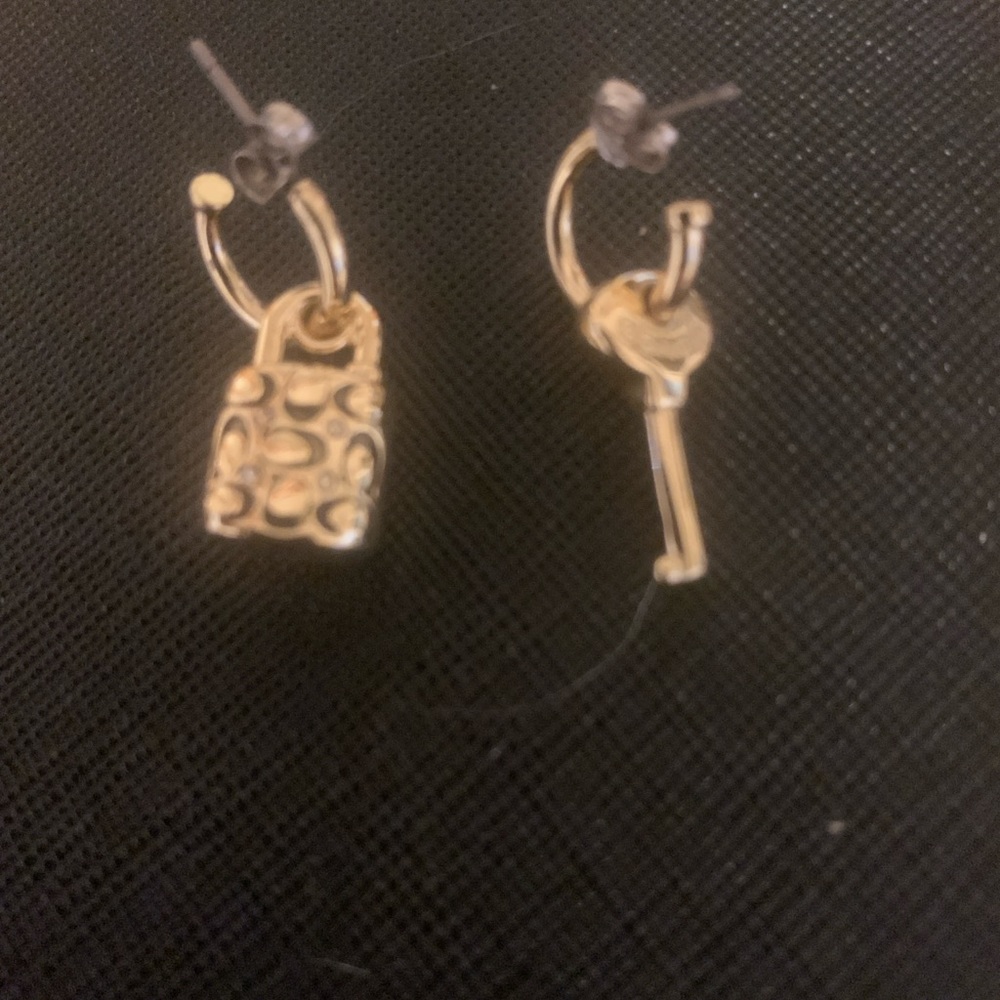 Coach Light Blue and Gold Bangle Bracelet with Lock and Key Earrings - Picture 4 of 5
